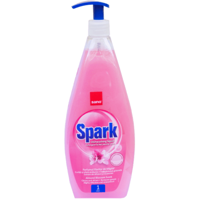 Detergent lichid pentru vase Sano Spark migdale, 1 litru, cu pompiță